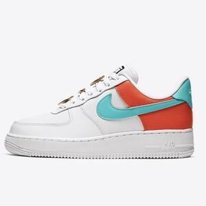 Nike Air Force 1 White and Teal Sneakers
